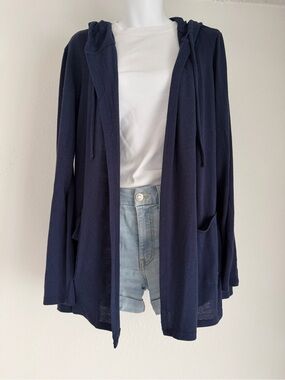 Lucky Brand Navy Open-Front Hooded Cardigan
